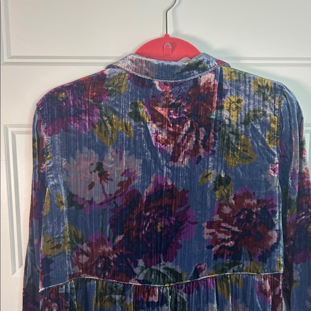 Maeve BOHO Velvet Floral Tiered Tunic in Blue, Purple and Olive - Picture 9 of 10